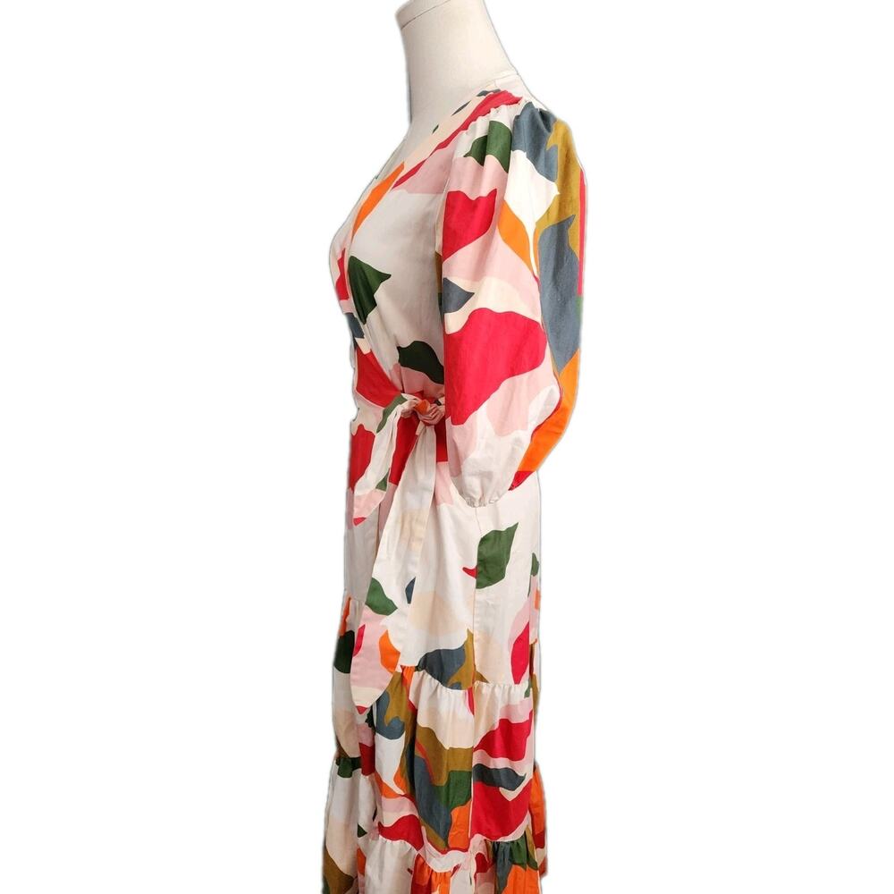 Hutch Womens Marisol Wrap Dress Tiered Puff Sleeve Midi Cotton Dress Size Small - Picture 5 of 11